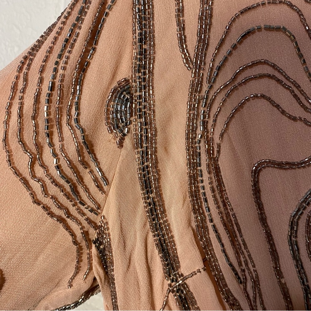 Free People Romper Plunge Beaded Pink Sparkle Women’s 6 Short Mini Dress Unique - Picture 9 of 16